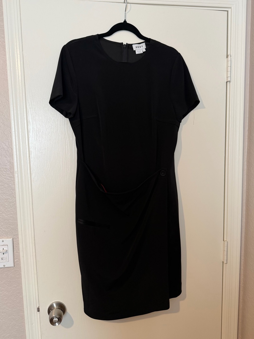 DKNY Black Short-Sleeve Draped Sheath Dress